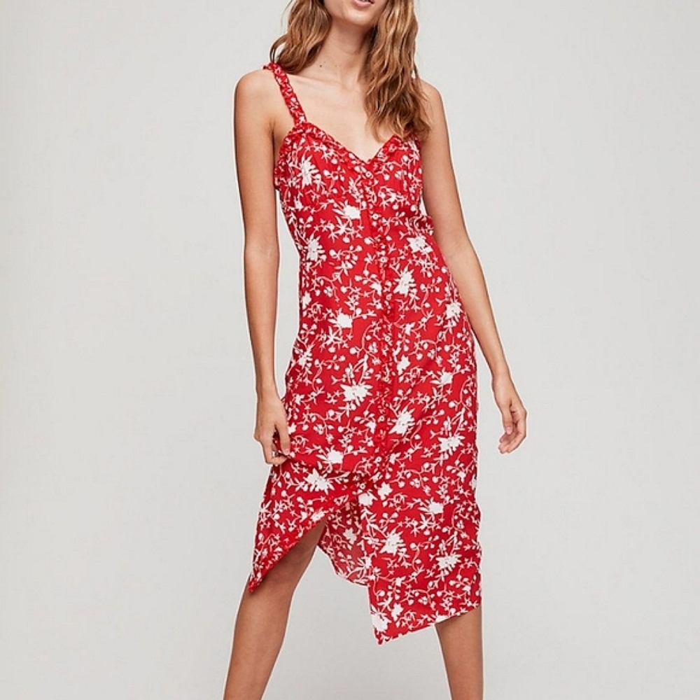 Aritzia Wilfred Lealia Dress Red & White Floral Design